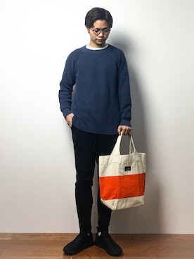 「MONKEY TIME（モンキータイム）のアイテム（ニット/セーター）」を使った、K-1RO(ケーイチロー)さん（メンズ・171cm）の冬コーディネート