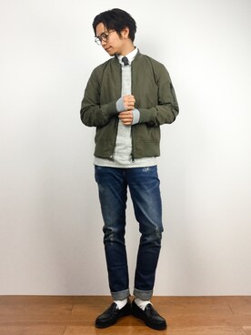 「L.H.P（エルエイチピー）のアイテム（MA-1）」を使った、K-1RO(ケーイチロー)さん（メンズ・171cm）の春コーディネート