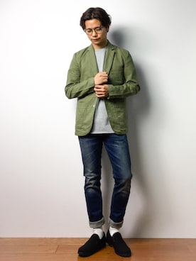 「GGD（ジージーディー）のアイテム（その他シューズ）」を使った、K-1RO(ケーイチロー)さん（メンズ・171cm）の春コーディネート
