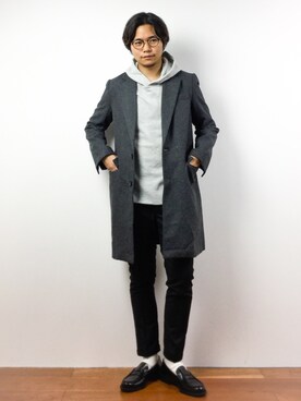 「unrelaxing（アンリラクシング）のアイテム（チェスターコート）」を使った、K-1RO(ケーイチロー)さん（メンズ・171cm）の秋コーディネート