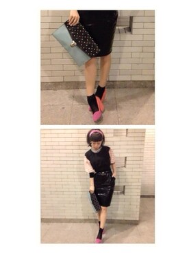 「PRADA（クラッチバッグ、ブラック系）」を使った、ももこあさん（レディース・163cm）の春コーディネート