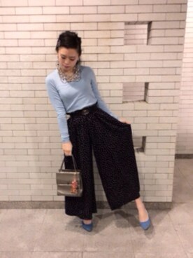 「ワイドパンツ（その他パンツ、ブルー系）」を使った、ももこあさん（レディース・163cm）の春コーディネート