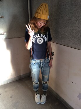 「Ungrid（アングリッド）のアイテム（サスペンダー）」を使った、ともさん（レディース・160cm）の秋コーディネート