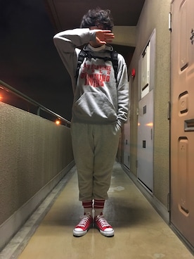 「ボーダーソックス」｜「アイテム（その他）」を使った、こーじやこーじさん（メンズ・173cm）の冬コーディネート