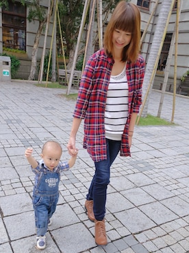 「NET（ネット）のアイテム（その他アウター）」を使った、蔡蒨蒨さん（レディース・166cm）の秋コーディネート