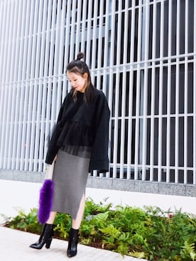 「アイテム（キーホルダー、パープル系）」を使った、Narcissus ESTさん（レディース・160cm）の秋コーディネート