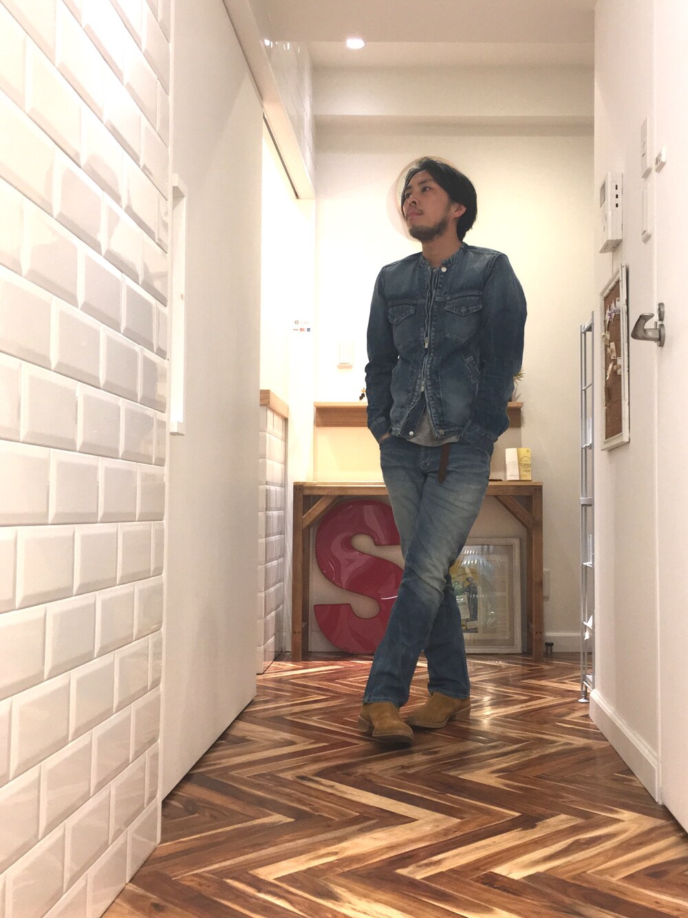 「デニムオンデニム」｜「nonnativeのアイテム（デニムジャケット、ブルー系）」を使った、ソメさん（メンズ・165cm）の春コーディネートの1枚目の写真
