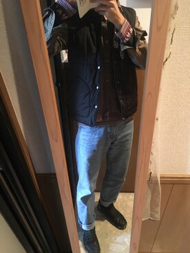 「NANO universe（ナノユニバース）のアイテム（ダウンベスト、ブラック系）」を使った、ジャンキーさん（メンズ）の冬コーディネート