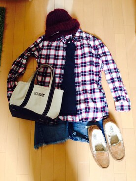 「アイテム（シャツ/ブラウス、レッド系）」を使った、mariko319さん（レディース・153cm）の春コーディネート