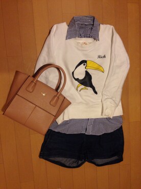 「アイテム（シャツ/ブラウス、レッド系）」を使った、mariko319さん（レディース・153cm）の春コーディネート