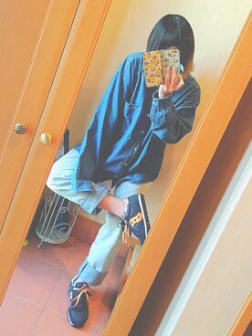 「no brand（ノーブランド）のアイテム（シャツ/ブラウス、ブルー系）」を使った、ヒ ラ タさん（レディース・162cm）の春コーディネート