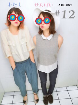 「okinimesmamaniのアイテム（シャツ/ブラウス、ホワイト系）」を使った、ヒ ラ タさん（レディース・162cm）の夏コーディネート