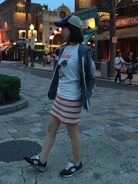 「SURF'S UP PEANUTS（サーフズアップピーナッツ）のアイテム」を使った、mamenaoさん（レディース・153cm）の夏コーディネート