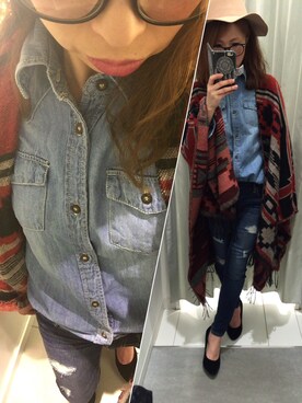 「H&M DIVIDED（エイチアンドエム　ディヴァイデッド）のアイテム（ポンチョ）」を使った、rico❤️さん（レディース・159cm）の春コーディネート
