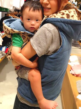 「Rodeo Crowns（ロデオクラウンズ）のアイテム（ダウンベスト、ブルー系）」を使った、hirakikoさん（キッズ・100cm）の夏コーディネート