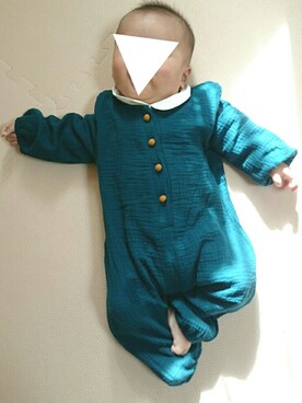 「アイテム（ロンパース、グリーン系）」を使った、チャーシューさん（キッズ・70cm）の秋コーディネート