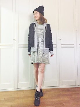 「no brand（ノーブランド）のアイテム（ブルゾン）」を使った、Creamさん（レディース・158cm）の春コーディネート