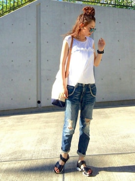 「UNITED NUDE（ユナイテッドヌード）のアイテム（アナログ腕時計）」を使った、Creamさん（レディース・158cm）の夏コーディネート