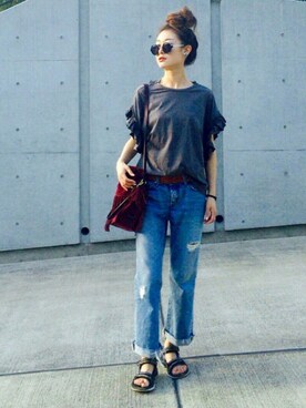 「POPCORN（ポップコーン）のPOPCORN/フリンジドロストバッグ（ショルダーバッグ）」を使った、Creamさん（レディース・158cm）の夏コーディネート