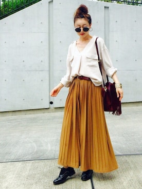 「POPCORN（ポップコーン）のPOPCORN/フリンジドロストバッグ（ショルダーバッグ）」を使った、Creamさん（レディース・158cm）の秋コーディネート