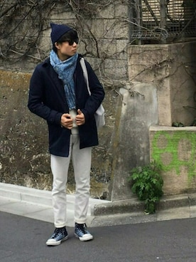 「OLD NAVY（オールドネイビー）のアイテム（ステンカラーコート）」を使った、りょうすけさん（メンズ・176cm）の春コーディネート