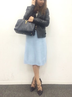 「blue」｜「アイテム（ライダースジャケット）」を使った、yuyuさん（レディース・159cm）の春コーディネート