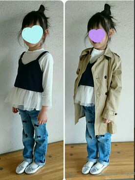 「koe（コエ）のアイテム（トレンチコート）」を使った、mairinさん（キッズ・120cm）の春コーディネート