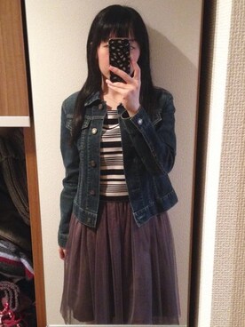 「ドッキングワンピ」｜「アイテム（デニムジャケット）」を使った、mochiさん（レディース・157cm）の春コーディネート