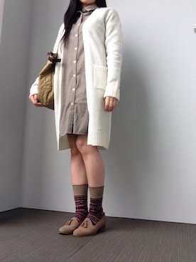 「タッセルローファー」｜「アイテム（シャツワンピース）」を使った、mochiさん（レディース・157cm）の秋コーディネート