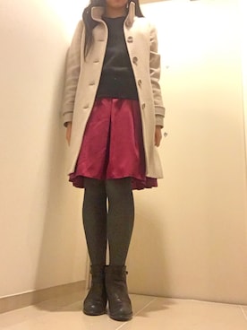 「NOLLEY’S（ノーリーズ）のアイテム（ステンカラーコート）」を使った、mochiさん（レディース・157cm）の冬コーディネート