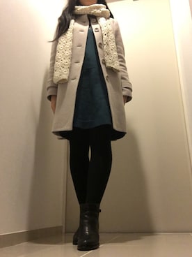 「NOLLEY’S（ノーリーズ）のアイテム（ステンカラーコート）」を使った、mochiさん（レディース・157cm）の冬コーディネート