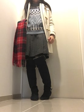 「節分」｜「アイテム（ダッフルコート）」を使った、mochiさん（レディース・157cm）の冬コーディネート