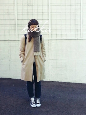 「インディゴデニム」｜「アイテム（トレンチコート）」を使った、kukkaさん（レディース・165cm）の冬コーディネート