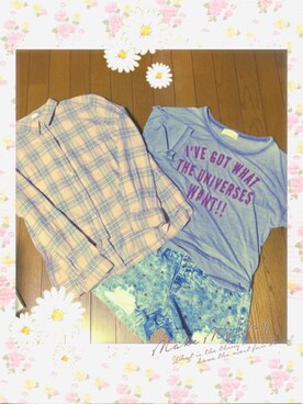 「w closet（ダブルクローゼット）のアイテム（Tシャツ/カットソー、ブルー系）」を使った、ああこさん（レディース・147cm）の春コーディネート