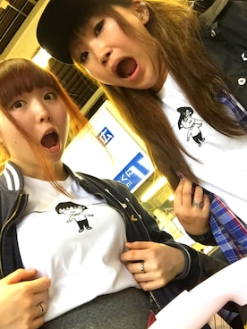 「広島駅のアイテム（Tシャツ/カットソー、ホワイト系）」を使った、みーさん（レディース・154cm）の春コーディネート