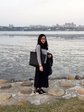 「GLASENSE（グラセンス）のアイテム」を使った、Michelle Chenさん（レディース・160cm）の冬コーディネート