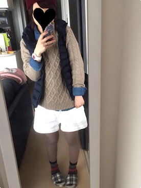 「UNIQLO（ユニクロ）のアイテム（ダウンベスト、ブルー系）」を使った、あいあいさん（レディース・152cm）の冬コーディネート