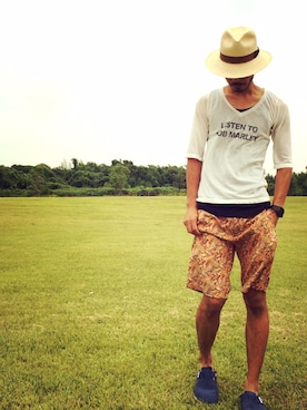 「ANALOG.（アナログ）のアイテム（帽子）」を使った、TOMAさん（メンズ・172cm）の夏コーディネート