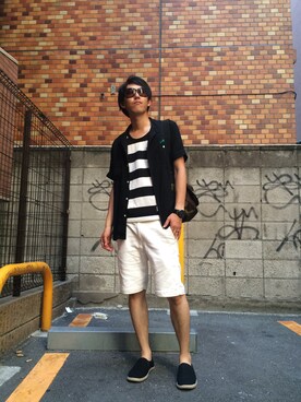 「アイテム（メッセンジャーバッグ、グリーン系）」を使った、redさん（メンズ・179cm）の夏コーディネート