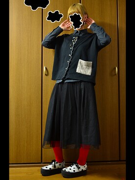 「赤タイツ」｜「アイテム（アクセサリー）」を使った、にむさん（レディース・158cm）の冬コーディネート
