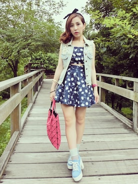 Momo Liuさん（レディース・155cm）の夏コーディネート