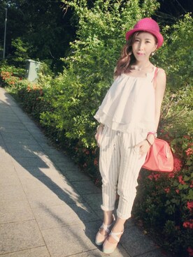 Momo Liuさん（レディース・155cm）の夏コーディネート