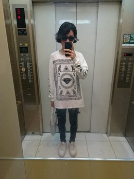 「jammruのアイテム（Tシャツ/カットソー、ホワイト系）」を使った、Akiさん（メンズ・178cm）の夏コーディネート