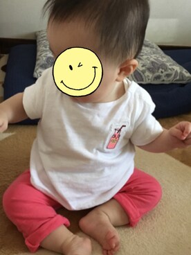 「ZARA KIDSのアイテム（Tシャツ/カットソー、ホワイト系）」を使った、haruさん（キッズ・80cm）の夏コーディネート