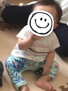 「ZARA KIDSのアイテム（Tシャツ/カットソー、ホワイト系）」を使った、haruさん（キッズ・80cm）の夏コーディネート