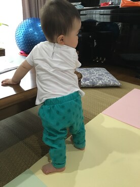 「ZARA KIDSのアイテム（Tシャツ/カットソー、ホワイト系）」を使った、haruさん（キッズ・80cm）の夏コーディネート