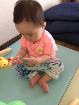 「ZARA KIDSのアイテム（Tシャツ/カットソー、オレンジ系）」を使った、haruさん（キッズ・80cm）の夏コーディネート