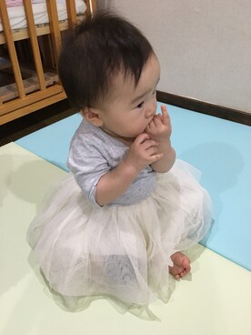 「OLD NAVY（オールドネイビー）のアイテム（ワンピース、ホワイト系）」を使った、haruさん（キッズ・80cm）の秋コーディネート