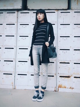 「UNIQLO（ユニクロ）のアイテム（カーディガン/ボレロ、ブラック系）」を使った、katsura haruさん（レディース・160cm）の春コーディネート