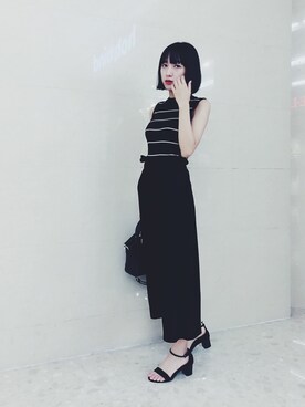 「PULL&BEAR（プルアンドベア）のアイテム（その他パンツ、ブラック系）」を使った、katsura haruさん（レディース・160cm）の秋コーディネート
